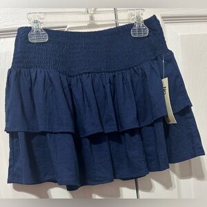 No Boundaries Women’s Navy Blue Mini Skirt Linen Smocked Waist Ruffle NWT XS 0-2